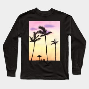 Palm Trees with yellow and pink sunset Long Sleeve T-Shirt